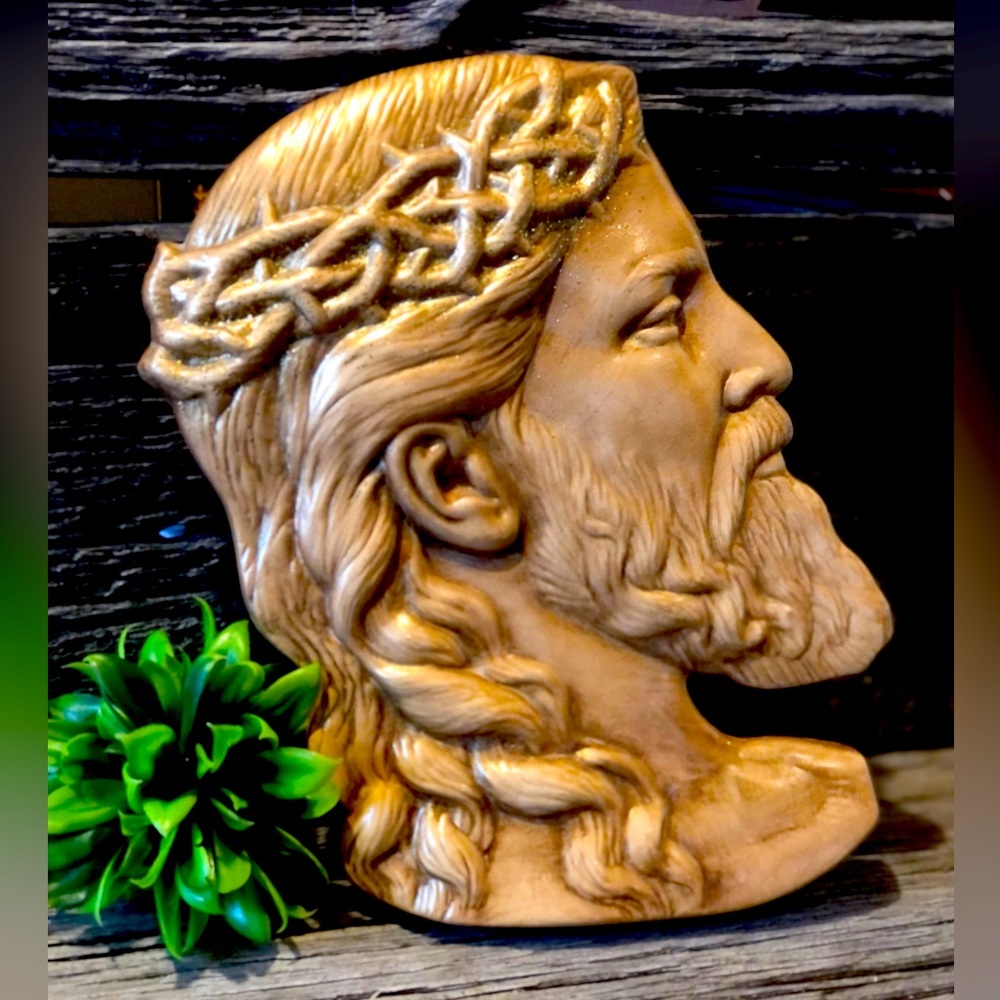 Jesus wall art Hand crafted Ceramic gold paint wall hanging Religious Christ